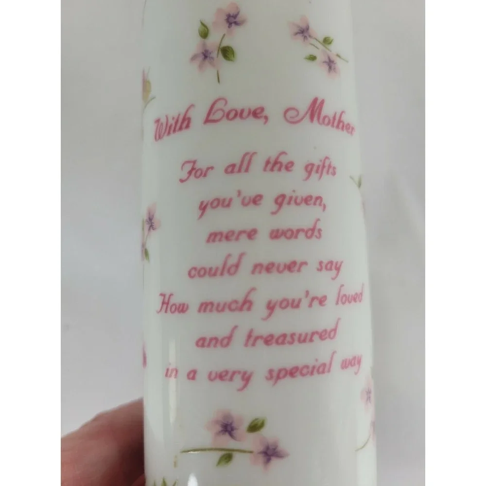 Porcelain Bud Vase Pink Floral With‎ Love Mother Poem. Russ Berrie #4957 Gift